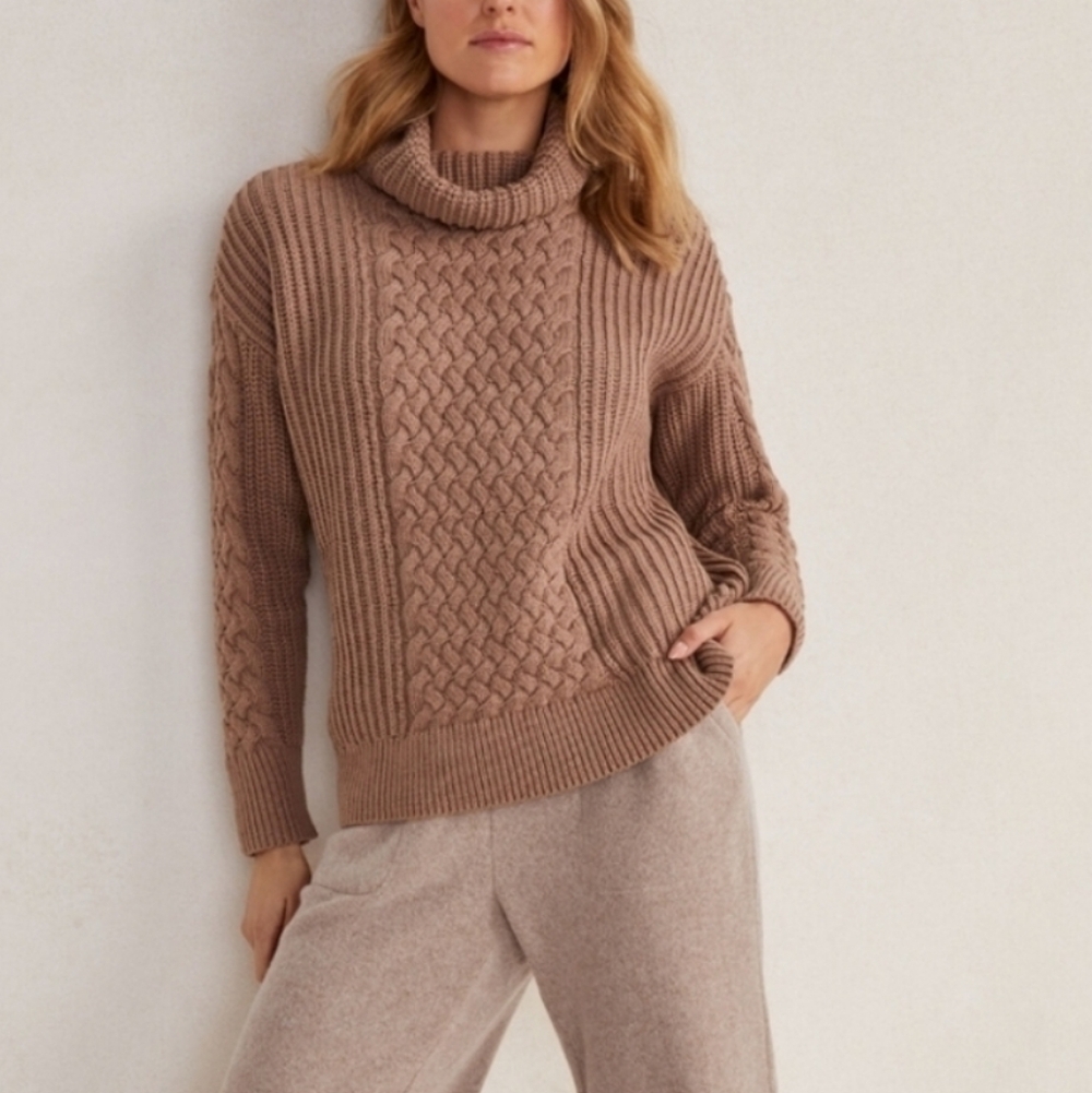 Haven Well Within Braided Cable Knit Cowl Neck Sweater XL